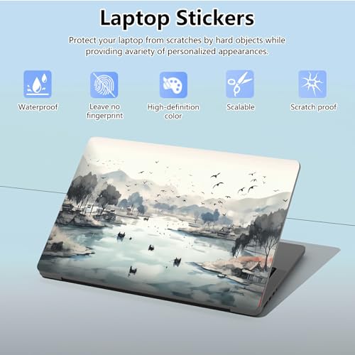 Universal Laptop Skin Sticker with 2 Wrist Pad Skins, Waterproof Scratch Resistant Vinyl Laptop Cover Decal, Cut to Fit for 11–15.6 Inch MacBook HP Dell Lenovo, Chinese Pastoral Painting - color: Chinese Pastoral Painting