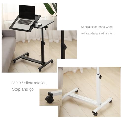 Overbed Table Bedside Shelf Adjustable Side Table Removable Tilting Desktop Mobile Standing Desk Overbed Bedside with Wheels Study TV Tray(Black) - color: Black