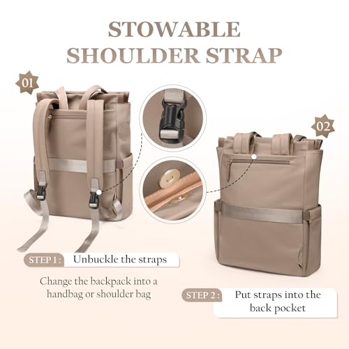GOLF SUPAGS Convertible Laptop Backpack for Women Casual Daypack Notebook Tote Bag for Work College Travel Leisure (Champagne) - color: Champagne