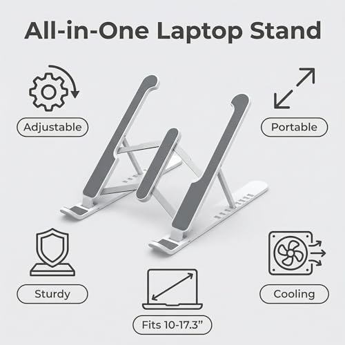 Adjustable Laptop Stand for Desk - Foldable & Portable Laptop Riser, Ergonomic Multi-Angle Computer Stand, Heat Dissipation Notebook Holder Fit for MacBook, Air, Pro, Dell, HP 10-17.3"（White - color: White