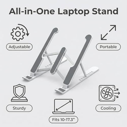 Adjustable Laptop Stand for Desk - Foldable & Portable Laptop Riser, Ergonomic Multi-Angle Computer Stand, Heat Dissipation Notebook Holder Fit for MacBook, Air, Pro, Dell, HP 10-17.3"（White - color: White