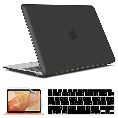 IBENZER Compatible with 2022 2021 2020 MacBook Air 13 inch case M1 A2337 A2179 A1932, Hard Shell Case&Keyboard Cover&Screen Film for Mac Air 13 with Touch ID, Black, AT13BK+2 - color: Black