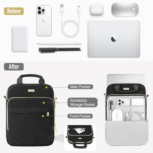 MoKo 13-14 Inch Puffy Laptop Sleeve Shoulder Bag Carrying Case with Handle | Fits Mac Air 13-inch M5, Mac Neo A18 Pro, Mac Pro 14-inch M5/M4/M3/M2/M1 and Surface 13.8-inch, Black - color: Black, size: 13.3-14 Inch