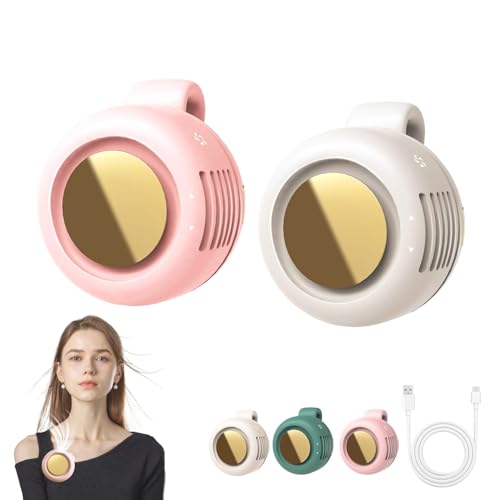 Portable Silent Mini Bladeless Fan Clip On, Small Fan Clip on for Shirt & Waist, Adjustable 3-Speed Suspended Whirlwind Fans, For Outdoor & Travel & Office, Travel Accessories, Gift (pink+white) - color: Pink+White