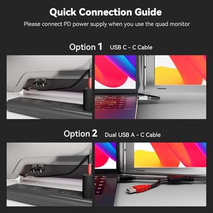 LXU 16" Laptop Screen Extender Quad Monitor 1200P | 1 Cable 4 Screens, Triple Extended Monitor for Laptops 12~18", Adaptive Top Screen, Need Driver, S788 - size: 16" Screen Extenders