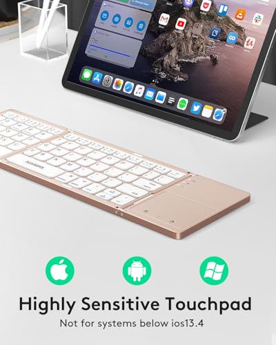 Samsers Foldable Bluetooth Keyboard with Touchpad, Ultra Slim Compact, Pink | Multi-touch Trackpad, Full Size, Phone Holder, USB-C Charging, 1 Device, for Android Windows iOS Mac OS, Mobile Productivity - color: Rose Gold, size: 1-Device