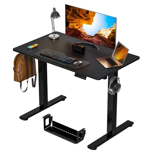 Kingant Standing Desk, 40x24 Inch Electric Height Adjustable Computer Desk | Ergonomic Small Sit Stand Desk Rising Desks for Home Office Stand Up Desk Computer Workstation with Cable Management - color: Black, size: 40" x 24"