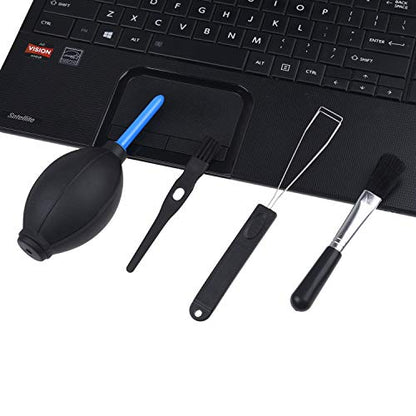 Keyboard Cleaning Kit - 1x Mini Brush, 1x Cleaning Brush, 1x Keyboard Cap Remover, 1x Air Blower and 1x Cleaning Cloth - Also for Laptops, Camera Lenses, Glasses - Home and Office - size: 1x Keyboard Cleaning Kit