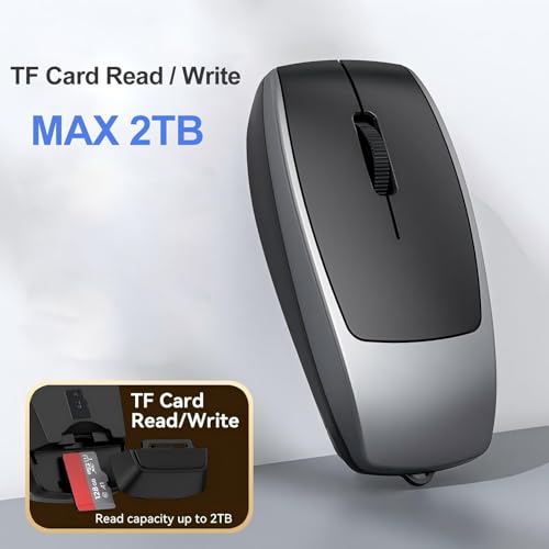 Mini Bluetooth Mouse Rechargeable with TF Card Reader (Max 2TB),Great idea for Kids,Travel and Gift-Gray - color: Gray
