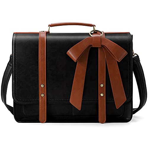 ECOSUSI Women Briefcase PU Leather Laptop Bag Large Shoulder College Satchel Bagfit 15.6" Laptop - color: Black & Brown