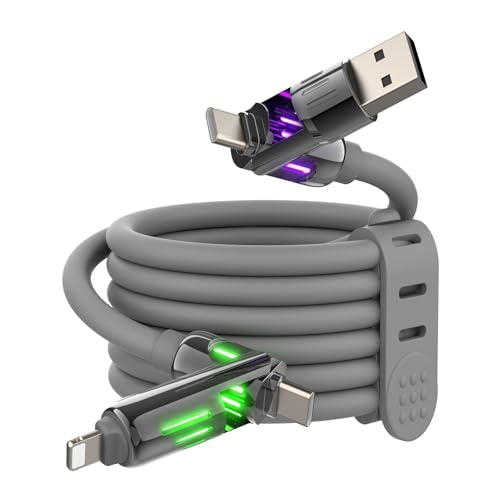 MFish 240W USB C to Lightning Cable, USB C to USB C Cable 6.6FT, USB A/C to C/Lightning 4 in 1 Charging Cable with Carrying Case for iPhone 17/16/15/14, MacBook, iPad, Samsung S25/S24 (Grey, 6.6Ft) - color: Grey, size: 6.6Ft
