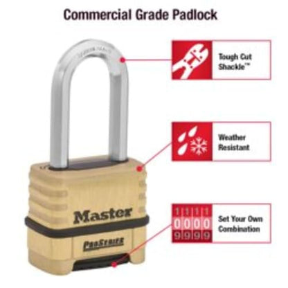 Master Lock ProSeries Combination Padlock Commercial Grade Lock 1175LHSS | Heavy Duty Resettable Combination Padlock For Construction Sites, Gates, Tools, Storage, Fences, 2-1/4-inch Wide Brass Lock