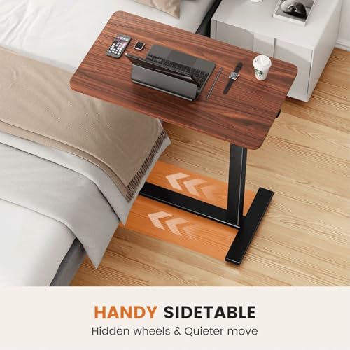 Mobile Bed Laptop Desk with Lockable Wheels and Height Adjustment Function Versatile Overbed Table for Hospital Bedside and Efficient Home Office, Brown - color: Brown