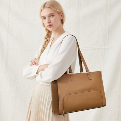 Keyli 3pcs Laptop Bag for Women 15.6 inch and Lunch Tote Bag for Women with Insulated Lunch Compartment Computer Briefcase - color: 1.0-brown