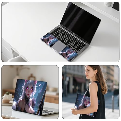 Aesthetic Laptop Skin Sticker, White Haired Kitsune with Purple Eyes Waterproof Vinyl Laptop Decal, Removable Bubble Free, Reusable Protective Cover for 13 14 15 15.6 Inch - color: White Haired Kitsune with Purple Eyes