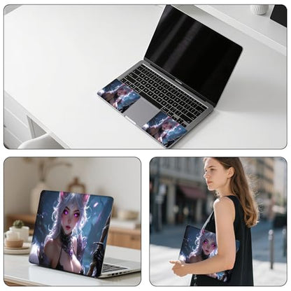 Aesthetic Laptop Skin Sticker, White Haired Kitsune with Purple Eyes Waterproof Vinyl Laptop Decal, Removable Bubble Free, Reusable Protective Cover for 13 14 15 15.6 Inch - color: White Haired Kitsune with Purple Eyes