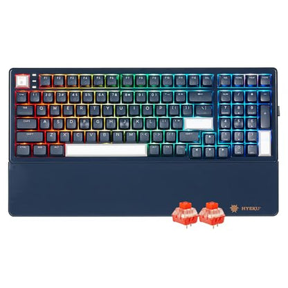 Hexgears Wireless Mechanical Keyboard with Wrist Rest,Tri-Mode BT5.0/2.4GHz/USB-C Hot Swappable Custom Keyboard,Pre-lubed Linear Switches,RGB Backlit Computer Gaming Keyboards for PC/Tablet/PS/Xbox - color: Dark Blue-99keys, size: Linear