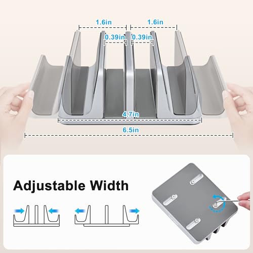 JARLINK 4-in-1 Adjustable Vertical Laptop Stand Holder, Aluminum Dual Slots Laptop Rack for Desk, Space-Saving Organizer Compatible with All MacBook, Surface, Chromebook, and Gaming Laptops (Silver) - color: Silver