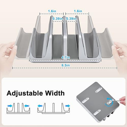 JARLINK 4-in-1 Adjustable Vertical Laptop Stand Holder, Aluminum Dual Slots Laptop Rack for Desk, Space-Saving Organizer Compatible with All MacBook, Surface, Chromebook, and Gaming Laptops (Silver) - color: Silver