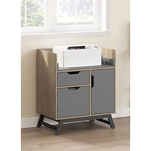 Realspace® Nashira 27"W Printer Stand with Charging Station, Light Oak/Gray