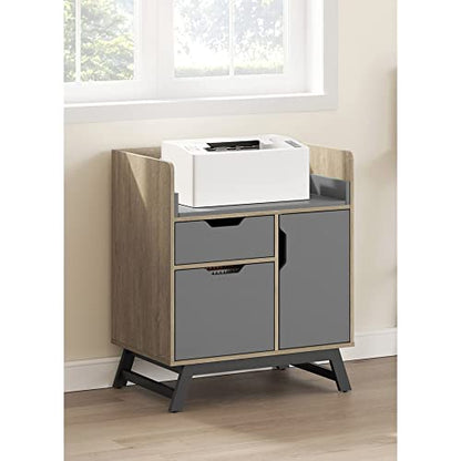 Realspace® Nashira 27"W Printer Stand with Charging Station, Light Oak/Gray