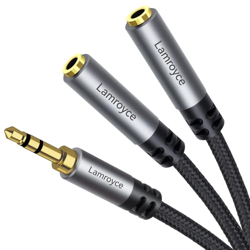 Headphone Splitter, 1/8 inch 3.5mm TRS Male to Dual 3.5mm TRS Female Stereo Audio Y Splitter Cable (1Feet/12Inch), Nylon-Braided, Hi-Fi Sound for Sharing Music, Movies, Gaming on Phones,Tablets,Laptop - color: 3.5mm TRS 1 Male to 2 Female Splitter, size: