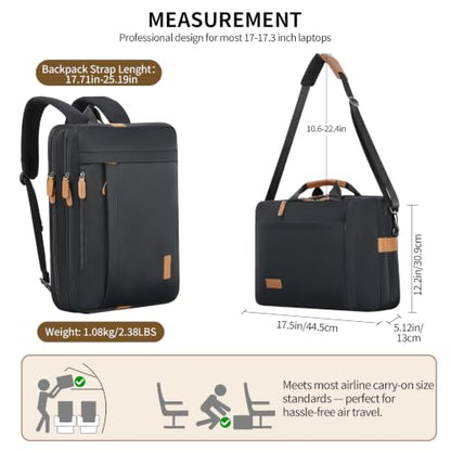 ESTARER 3 In 1 Laptop Bag for Men, 17-17.3 Inch Laptop Backpack Computer Satchel Bag for Work/Travel/Business, Convertible Briefcase Water resistant Nylon Messenger Backpack (Black) - color: Nylon Black