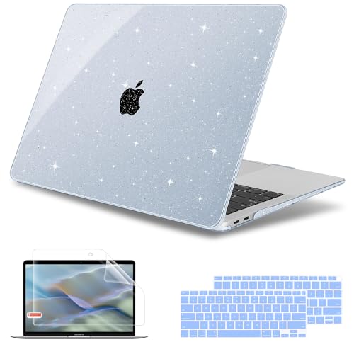 May Chen Compatible with MacBook Air 13 inch Case 2021 2020 2019 2018 Release Model: M1 A2337 A2179 A1932, Plastic Hard Shell Case for Ma Air 13 inch with Retina Display Fits Touch ID, Blue Glitter - color: Blue Glitter