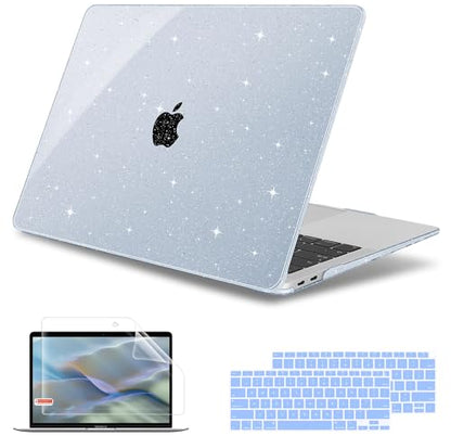 May Chen Compatible with MacBook Air 13 inch Case 2021 2020 2019 2018 Release Model: M1 A2337 A2179 A1932, Plastic Hard Shell Case for Ma Air 13 inch with Retina Display Fits Touch ID, Blue Glitter - color: Blue Glitter