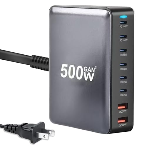500W USB C Fast Charging Station Hub, 8 Port HUB Fast Charging Brick for Multiple Devices,PD PPS 100W Wall Charger Compatible with MacBook Pro/Air/All iPad iPhone 16/15, for HP Dell Lenovo Acer Laptop