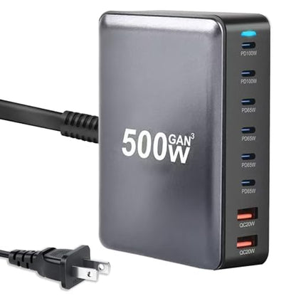 500W USB C Fast Charging Station Hub, 8 Port HUB Fast Charging Brick for Multiple Devices,PD PPS 100W Wall Charger Compatible with MacBook Pro/Air/All iPad iPhone 16/15, for HP Dell Lenovo Acer Laptop