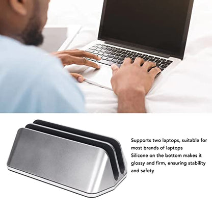 Dual Laptop Stand Vertical, 2 Slot Vertical Laptop Stand, Aluminum Alloy Adjustable Range with Silicone Protection, 3D Curved Laptop Holder Desk Stand for Pro Air Tablet