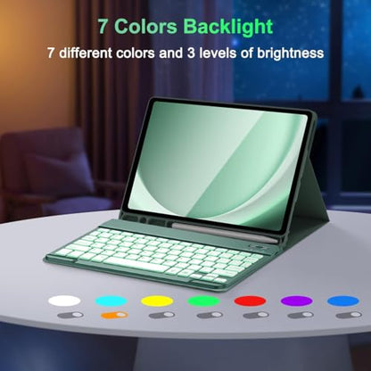 Case Keyboard for Galaxy Tab A9 Plus 5G 11 Inch 2023 (SM-X210/X216/X218), 7 Color Backlit Detachable Tablet Keyboard Cover with S Pen Holder for Samsung Galaxy Tab A9+ 11" (Dark Green) - color: Green