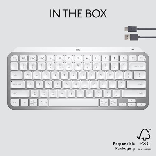 Logitech MX Keys Mini Minimalist Wireless Illuminated Keyboard - Pale Gray | Minimalist, illuminated, compact, backlit, USB-C, compatible with iOS, Windows, Linux, Android, metal build - color: Pale Grey, style: MX Keys Mini