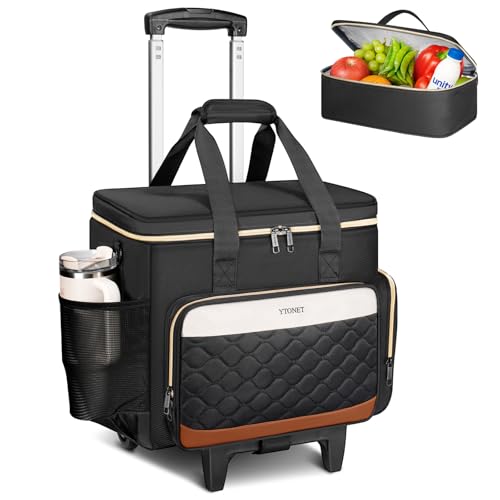 Ytonet Rolling Teacher Bag with Insulated Lunch Carrier, 15.6" Rolling Laptop Bag Women with Detachable Dolly, Large Roller Briefcase for Women Roller Tote Bags for Teacher Work Office Nurse Craft - color: Black | with Lunch Box, size: Large