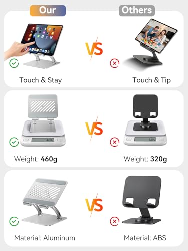 tounee Tablet Holder Stand, Dual Rod Adjustable Aluminum Desktop Stand, Compatible with 4.7-16.9" iPads, Surface Tablets, Portable Monitors, Kindle & More (Silver) - color: Silver