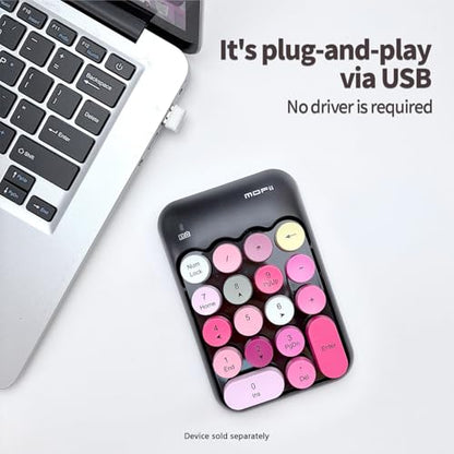 Sahara - Wireless Numeric Keypad, Retro Round Keycaps, Portable Number Pad with Ergonomic Design, USB Receiver, Compatible with Laptop/Desktop PC (Black/Pink) - color: Black/Pink
