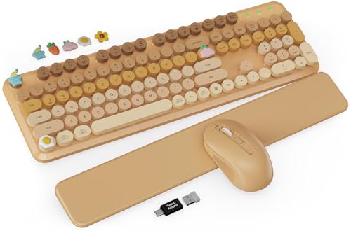 Wireless Keyboard and Mouse Combo, Typewriter Keyboard with Detachable Wrist Rest, Full-Size Retro Round Keycaps, Smart-Sleep, 2.4GHz Stable Connection for Mac/Windows/PC, Trueque (Ombre Latte Beige) - color: Ombre Latte Beige