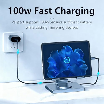 100W PD Charging USB C Laptop Docking Station, 7 in 1 Tablet Holder Hub, 4K 30Hz, 360 Swivel, Aluminum Alloy, for Laptop, Home Office
