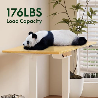 FLEXISPOT EN2 55"x28" Bamboo Electric Standing Desk with Power Strip | Solid Bamboo Desktop, Cable Management, Convenient Clamp Power Strip, And Clean Home Office Setup, White Frame - color: Bamboo Top + White Frame, size: 55x28"