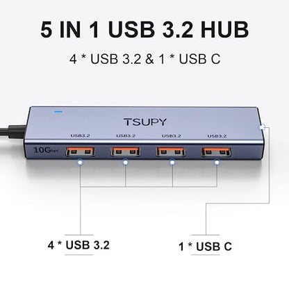 USB Hub 3.2, TSUPY USB Splitter 10Gbps 4 USB 3.2 Ports with 4ft Extension Cable,Ultra-Slim Aluminium USB 3.2 Gen 2 HUB Fast Data Transfer USB Port Extender for MacBook,Chromebook,Mobile HDD,Laptops - size: 10Gbps 4 USB 3.2 Ports Aluminium
