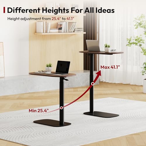 SANODESK 24''Pneumatic Adjustable Overbed Bedside Table with Hidden Casters | Medical Mobile Side End Table Laptop Computer Standing Desk Cart with Tray, Hospital and Home Use(23.6" W x 13.8" D,Walnut) - color: Walnut, size: Xsmall