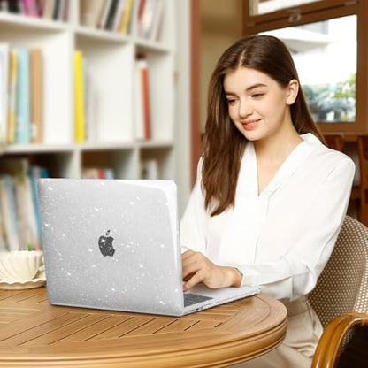 MOSISO Compatible with MacBook Air 13 inch Case M5 M4 M3 M2 2026-2022 | 4 in 1 Kit Bling Sparkly Hard Shell for MacBook Air 13.6 inch Case, Glitter Cover, A3449 A3240 A3113 A2681, Clear - color: Clear