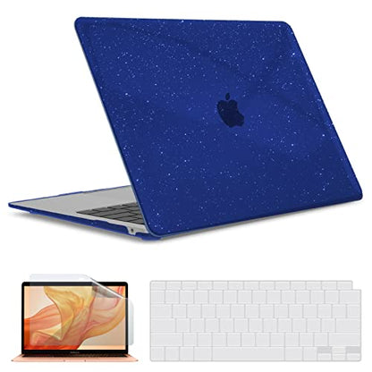 IBENZER Compatible with New MacBook Air 13 inch case 2022 2021 2020 M1 A2337 A2179 A1932, Hard Shell Case&Keyboard Cover&Screen Film for Mac Air 13 with Touch ID (2018-2022), Star Blue, AT13-S-BL+2 - color: Star Blue