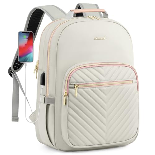 LOVEVOOK Laptop Backpack for Women, Travel Computer Work Bags with 17-inch Laptop Compartment, College School Student Bag Teen Backpacks For Girls, Outdoor Carry On Backpack Purse, Grey Pink - color: Grey Pink, size: 17-Inch