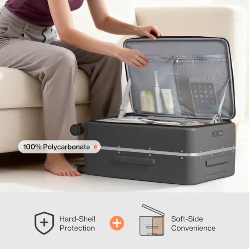 mixi 20 Inch Carry On Luggage 22x14x9 Airline Approved PC Hard Shell Suitcase Top Opening Aluminum Frame Travel Suitcases with Wheels, Rock Gray - color: Rock Gray, size: 20 Inch