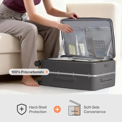 mixi 20 Inch Carry On Luggage 22x14x9 Airline Approved PC Hard Shell Suitcase Top Opening Aluminum Frame Travel Suitcases with Wheels, Rock Gray - color: Rock Gray, size: 20 Inch