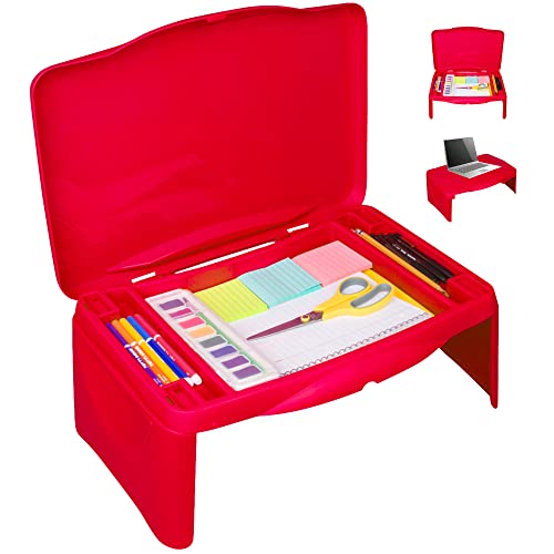 Aerolife Folding Lap Desk - Foldable Table for Work, Study, Gaming, Arts, Crafts, School - Collapsible Laptop Tray with Storage Compartment - Portable Writing Station for Kids, Adults (Red) - color: Red
