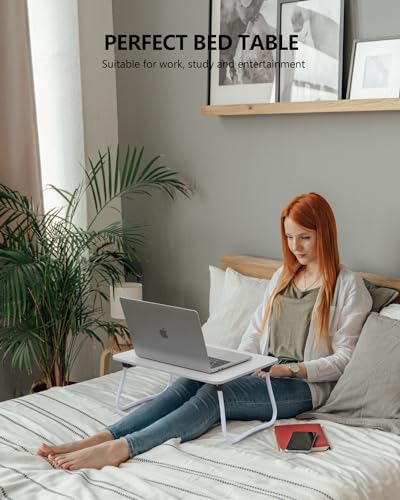 ZEAPTAC Laptop Bed Desk, Foldable Lap Desk, Portable Laptop Stand, Lightweight & Mini Table for Breakfast/Picnic/Drawing/Couch/Floor - White - color: White