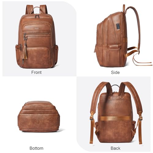 Shrrie 17 Inch Laptop Backpack for Women,Vegan Leather Backpack Purse,28L Work Business College Travel Computer Backpacks with Pouch Pocket for Large Capacity Cup & USB Charger,Caramel Brown - color: Caramel Brown
